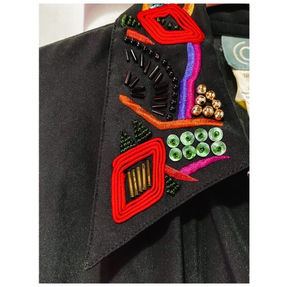 Vintage COMO black vintage blouse with fabulous embroidered and beaded collar
